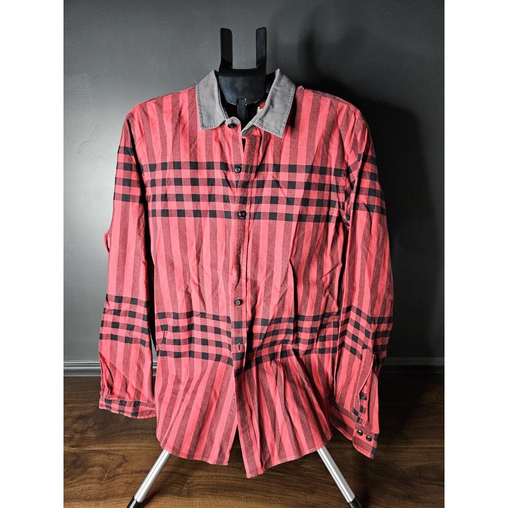 Brooks Brothers XL Red Black Plaid Button Long Sleeve Shirt Colored Collar